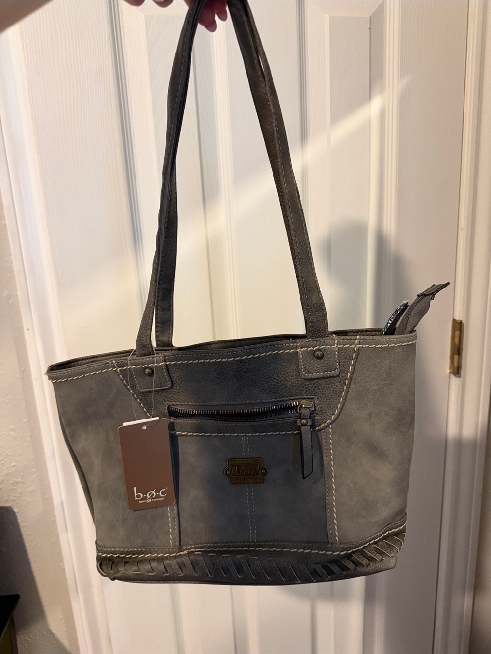 b.o.c. Gray Shoulder Tote with Front Zip Pocket